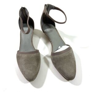 New Eileen Fisher Ankle Strap Heels Pointed Toe Grey Low Heel